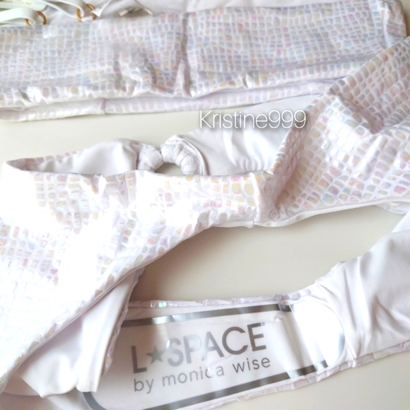 L*Space Indiana Top Jones Bitsy Bottom Gloss Gator White Iridescent Bikini SET - Picture 12 of 16